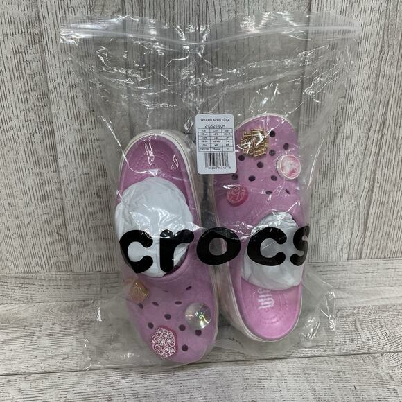 Wicked Glinda Siren Clog Crocs with Jibbitz Women Size 8 Men Size 6 Pink Witch - Picture 11 of 11